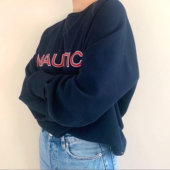 Navy Blue Nautica Sweatshirt w/ Bold Patch Letters - Picture 1 of 4